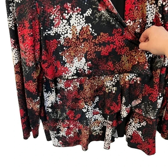 Sag Harbor Stretch Blouse Size 3X Beaded Sequins Abstract Evening Formal Tiered - Picture 7 of 10